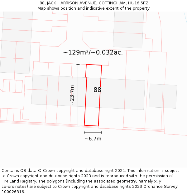 88, JACK HARRISON AVENUE, COTTINGHAM, HU16 5FZ: Plot and title map