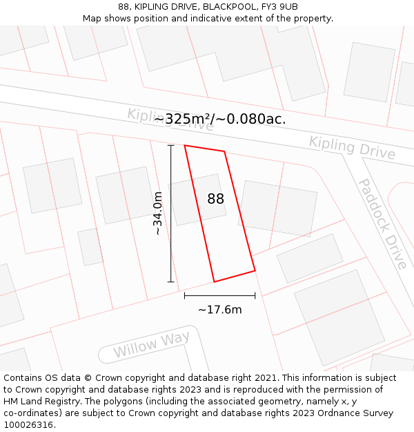 88, KIPLING DRIVE, BLACKPOOL, FY3 9UB: Plot and title map