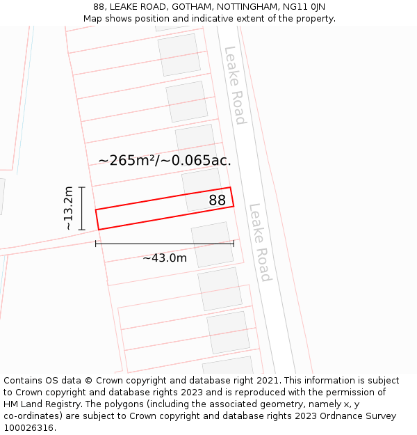 88, LEAKE ROAD, GOTHAM, NOTTINGHAM, NG11 0JN: Plot and title map