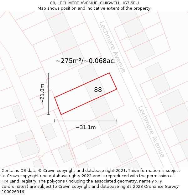 88, LECHMERE AVENUE, CHIGWELL, IG7 5EU: Plot and title map