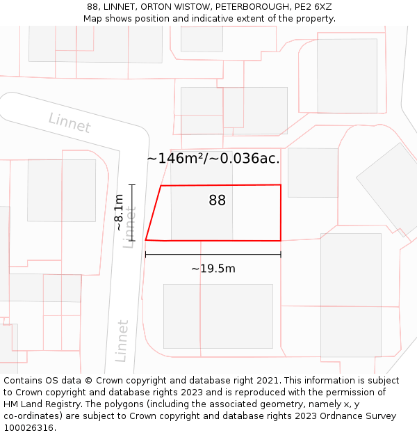 88, LINNET, ORTON WISTOW, PETERBOROUGH, PE2 6XZ: Plot and title map