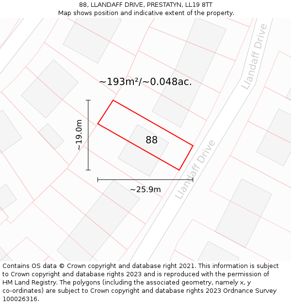 88, LLANDAFF DRIVE, PRESTATYN, LL19 8TT: Plot and title map