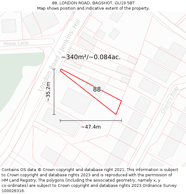 88, LONDON ROAD, BAGSHOT, GU19 5BT: Plot and title map