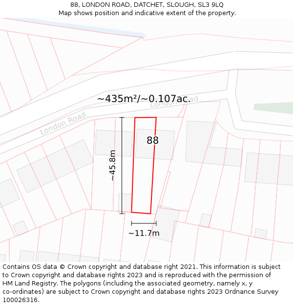 88, LONDON ROAD, DATCHET, SLOUGH, SL3 9LQ: Plot and title map