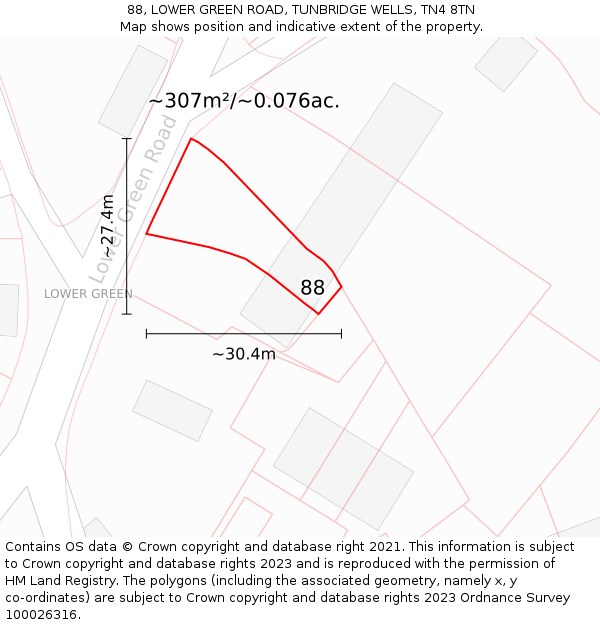 88, LOWER GREEN ROAD, TUNBRIDGE WELLS, TN4 8TN: Plot and title map