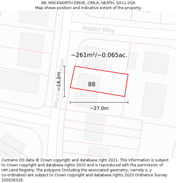 88, MACKWORTH DRIVE, CIMLA, NEATH, SA11 2QA: Plot and title map