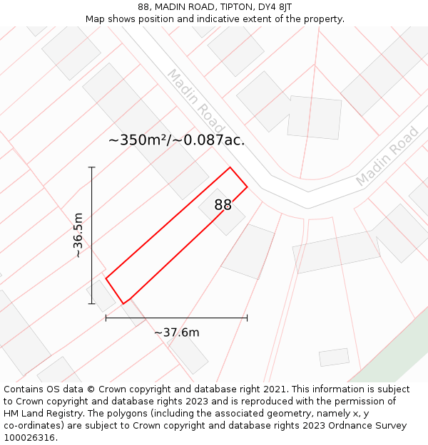 88, MADIN ROAD, TIPTON, DY4 8JT: Plot and title map