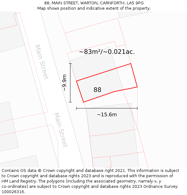 88, MAIN STREET, WARTON, CARNFORTH, LA5 9PG: Plot and title map