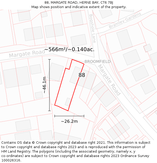 88, MARGATE ROAD, HERNE BAY, CT6 7BJ: Plot and title map