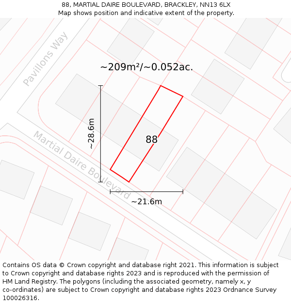 88, MARTIAL DAIRE BOULEVARD, BRACKLEY, NN13 6LX: Plot and title map