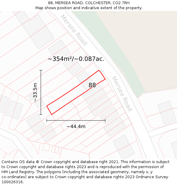 88, MERSEA ROAD, COLCHESTER, CO2 7RH: Plot and title map