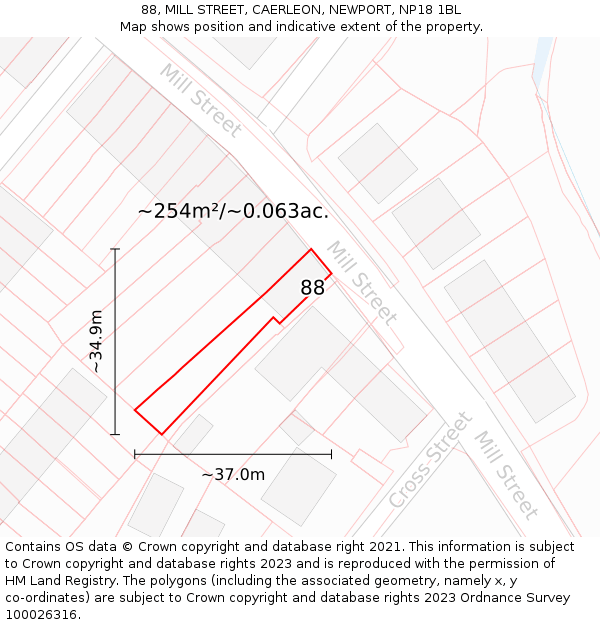 88, MILL STREET, CAERLEON, NEWPORT, NP18 1BL: Plot and title map