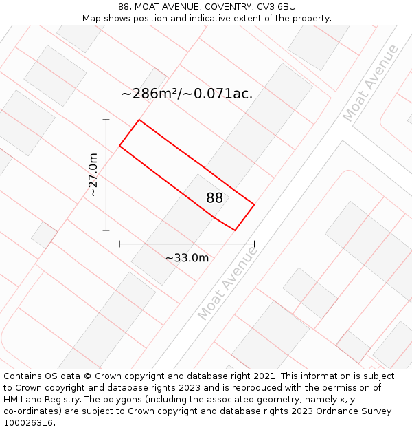 88, MOAT AVENUE, COVENTRY, CV3 6BU: Plot and title map