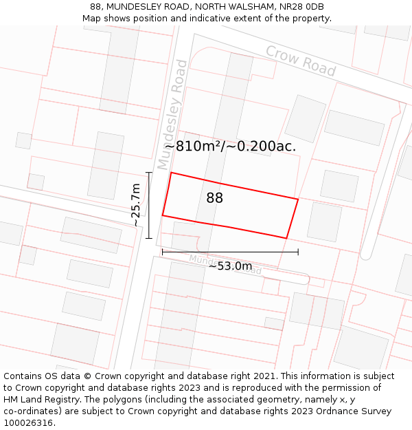 88, MUNDESLEY ROAD, NORTH WALSHAM, NR28 0DB: Plot and title map