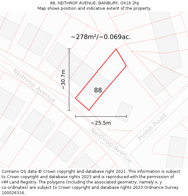 88, NEITHROP AVENUE, BANBURY, OX16 2NJ: Plot and title map