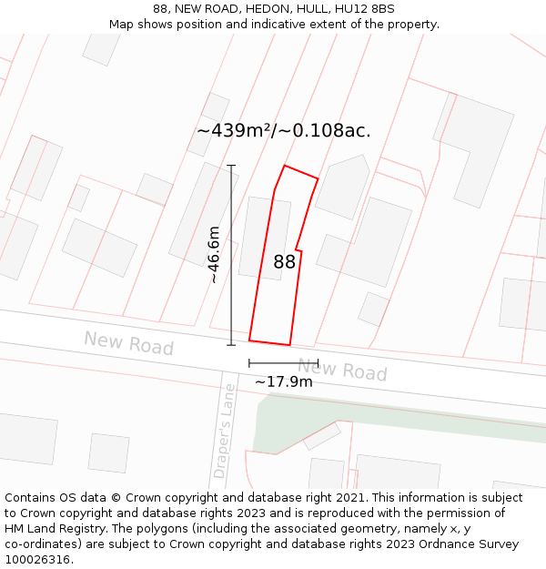 88, NEW ROAD, HEDON, HULL, HU12 8BS: Plot and title map