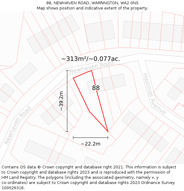 88, NEWHAVEN ROAD, WARRINGTON, WA2 0NS: Plot and title map