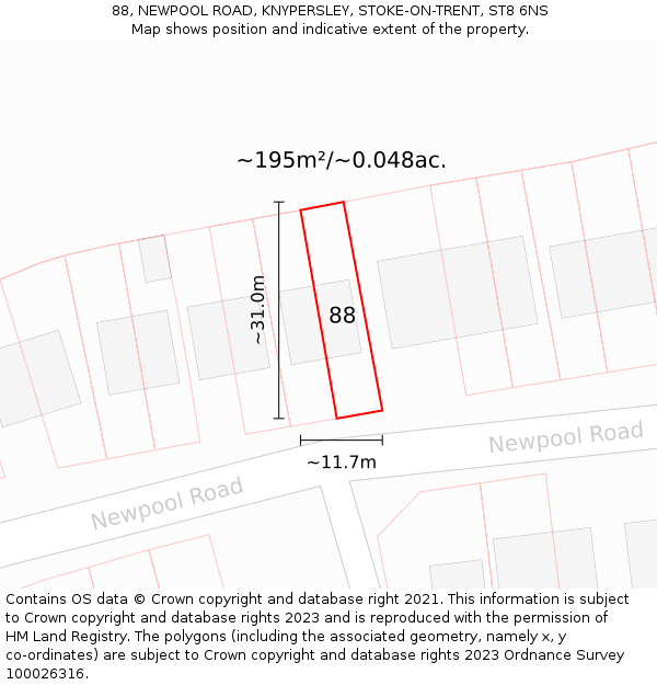 88, NEWPOOL ROAD, KNYPERSLEY, STOKE-ON-TRENT, ST8 6NS: Plot and title map