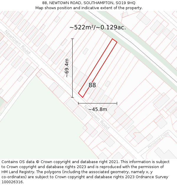 88, NEWTOWN ROAD, SOUTHAMPTON, SO19 9HQ: Plot and title map