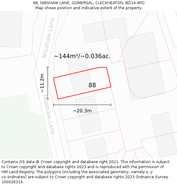88, NIBSHAW LANE, GOMERSAL, CLECKHEATON, BD19 4PD: Plot and title map