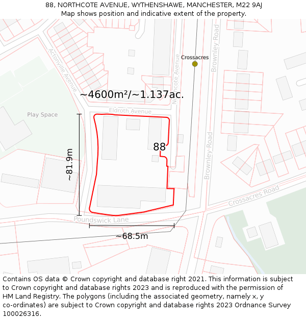 88, NORTHCOTE AVENUE, WYTHENSHAWE, MANCHESTER, M22 9AJ: Plot and title map