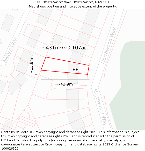 88, NORTHWOOD WAY, NORTHWOOD, HA6 1RU: Plot and title map