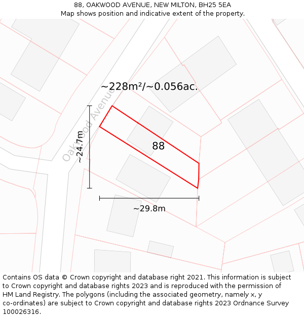 88, OAKWOOD AVENUE, NEW MILTON, BH25 5EA: Plot and title map