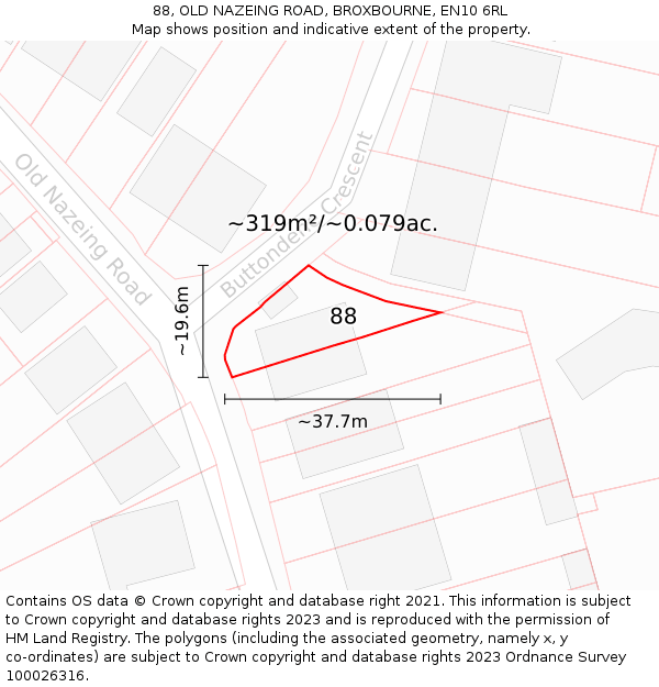 88, OLD NAZEING ROAD, BROXBOURNE, EN10 6RL: Plot and title map