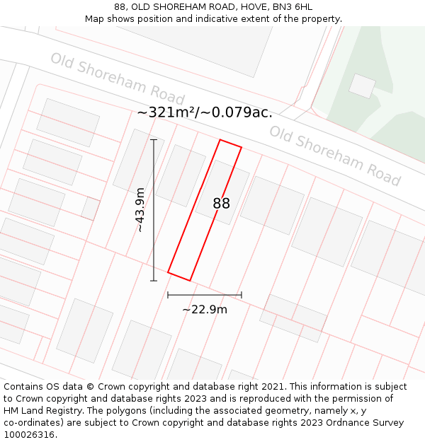 88, OLD SHOREHAM ROAD, HOVE, BN3 6HL: Plot and title map