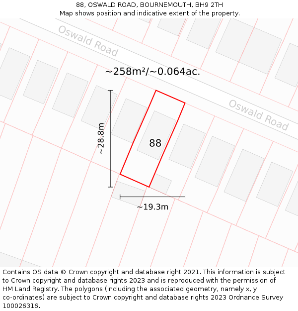 88, OSWALD ROAD, BOURNEMOUTH, BH9 2TH: Plot and title map