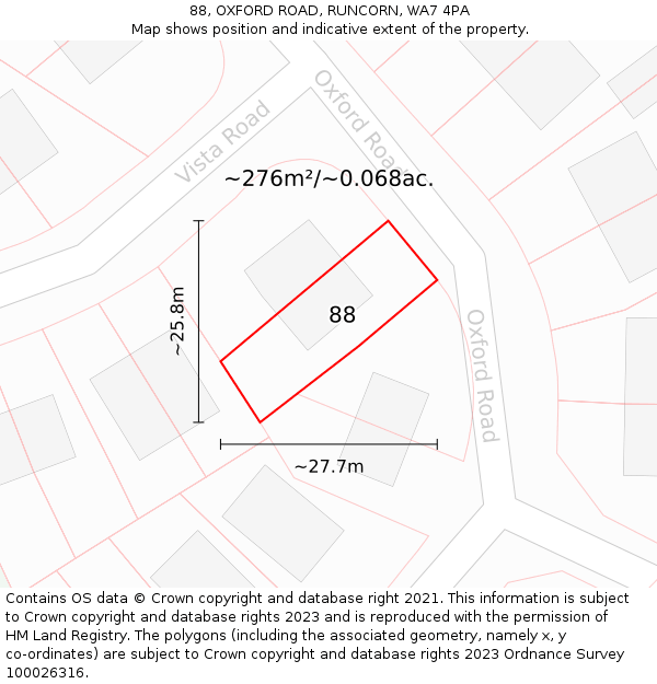 88, OXFORD ROAD, RUNCORN, WA7 4PA: Plot and title map