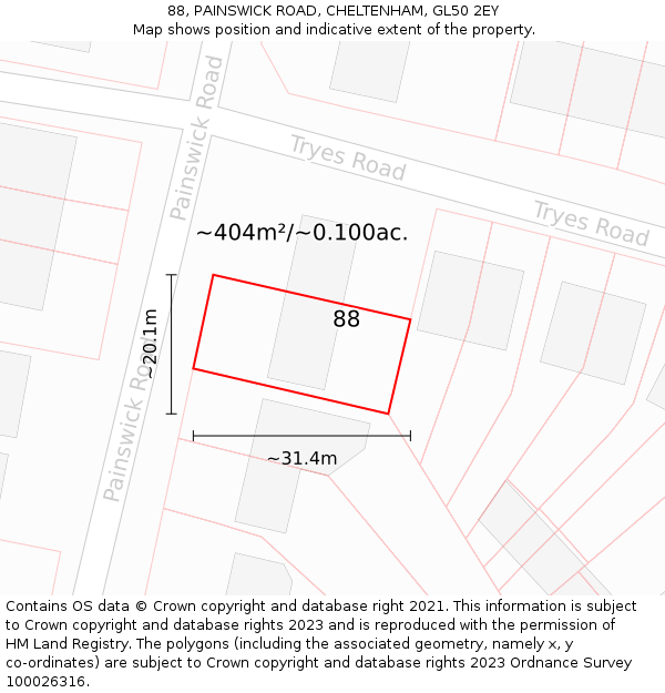 88, PAINSWICK ROAD, CHELTENHAM, GL50 2EY: Plot and title map