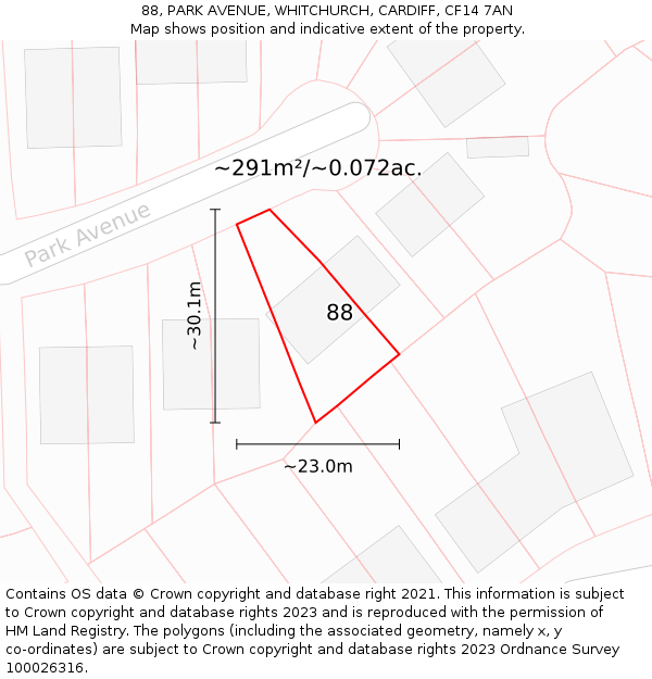 88, PARK AVENUE, WHITCHURCH, CARDIFF, CF14 7AN: Plot and title map