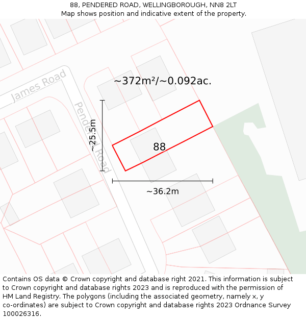 88, PENDERED ROAD, WELLINGBOROUGH, NN8 2LT: Plot and title map