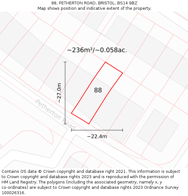 88, PETHERTON ROAD, BRISTOL, BS14 9BZ: Plot and title map