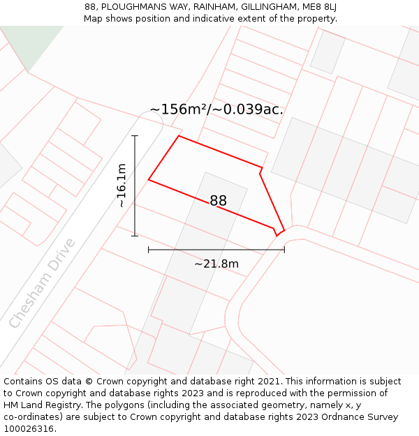 88, PLOUGHMANS WAY, RAINHAM, GILLINGHAM, ME8 8LJ: Plot and title map