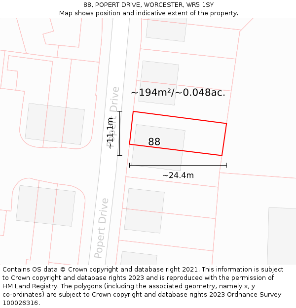 88, POPERT DRIVE, WORCESTER, WR5 1SY: Plot and title map