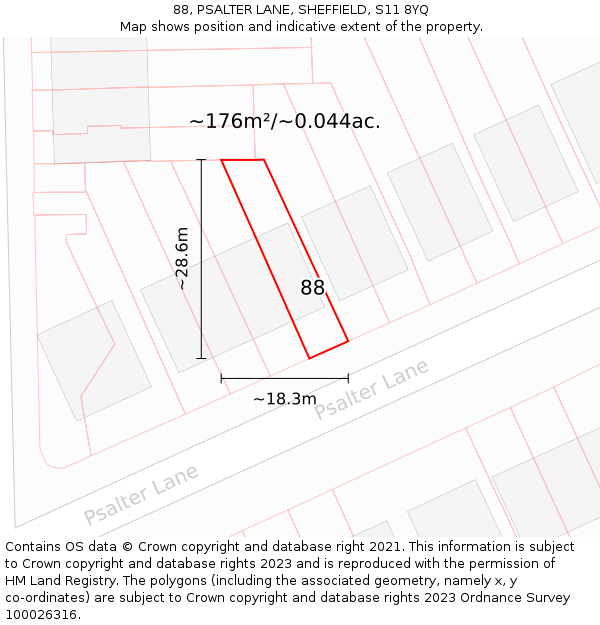 88, PSALTER LANE, SHEFFIELD, S11 8YQ: Plot and title map