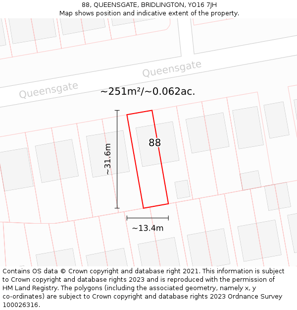 88, QUEENSGATE, BRIDLINGTON, YO16 7JH: Plot and title map