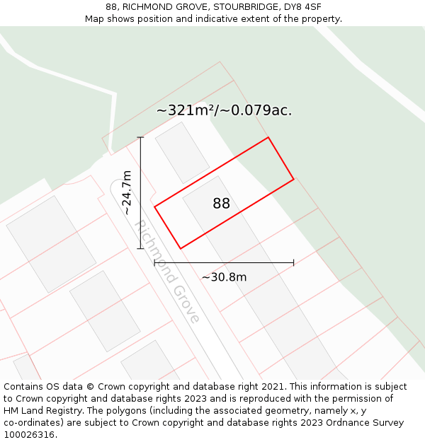 88, RICHMOND GROVE, STOURBRIDGE, DY8 4SF: Plot and title map