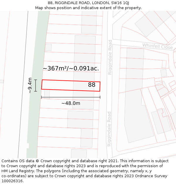 88, RIGGINDALE ROAD, LONDON, SW16 1QJ: Plot and title map