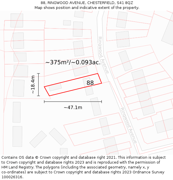 88, RINGWOOD AVENUE, CHESTERFIELD, S41 8QZ: Plot and title map