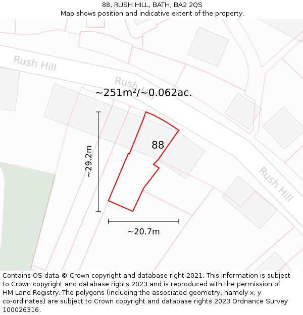 88, RUSH HILL, BATH, BA2 2QS: Plot and title map