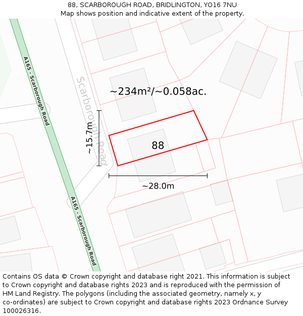 88, SCARBOROUGH ROAD, BRIDLINGTON, YO16 7NU: Plot and title map