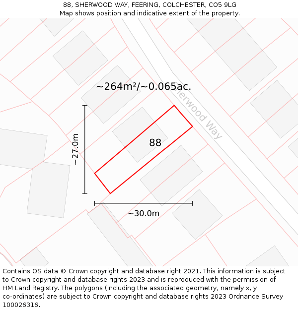 88, SHERWOOD WAY, FEERING, COLCHESTER, CO5 9LG: Plot and title map