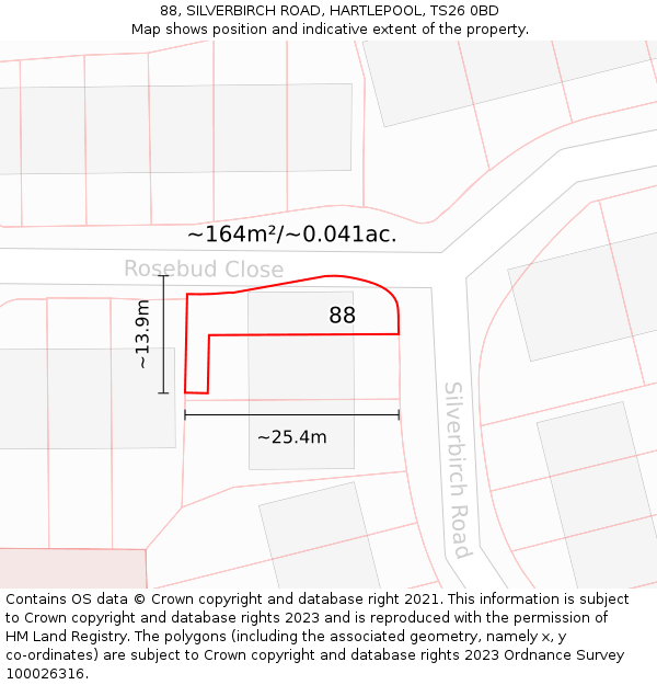 88, SILVERBIRCH ROAD, HARTLEPOOL, TS26 0BD: Plot and title map