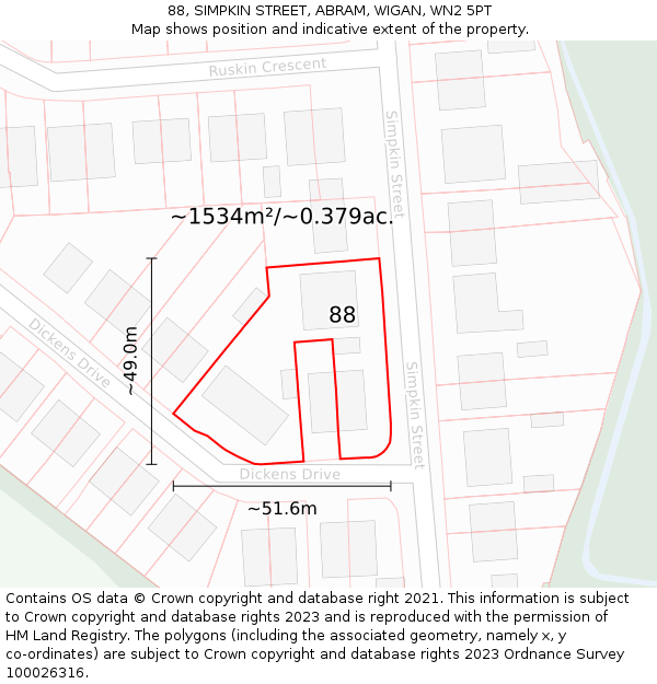 88, SIMPKIN STREET, ABRAM, WIGAN, WN2 5PT: Plot and title map