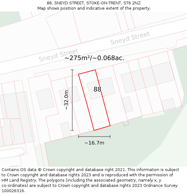 88, SNEYD STREET, STOKE-ON-TRENT, ST6 2NZ: Plot and title map