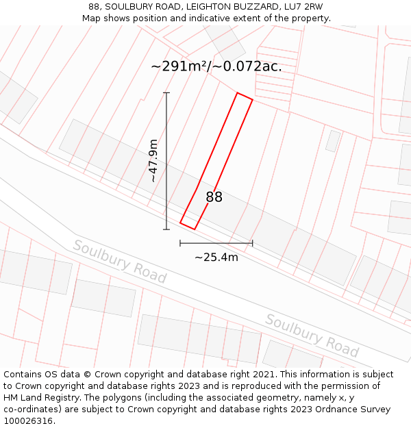 88, SOULBURY ROAD, LEIGHTON BUZZARD, LU7 2RW: Plot and title map