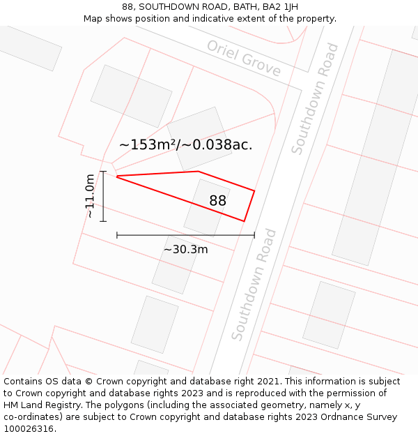 88, SOUTHDOWN ROAD, BATH, BA2 1JH: Plot and title map